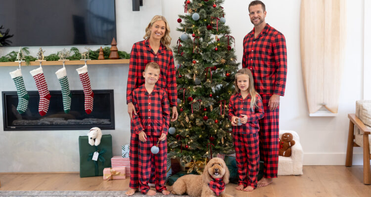 family in matching PJs