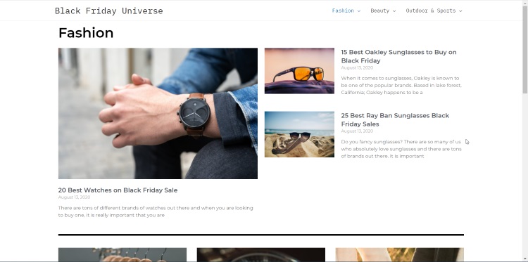 Black Friday Universe Blog homepage of website about fashion black friday deals