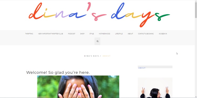 Dina’s Days Blog homepage of a thrift store blogger