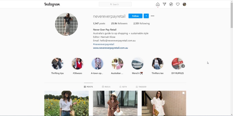 Never Ever Pay Retail Instagram instagram account of thrift stores influencer