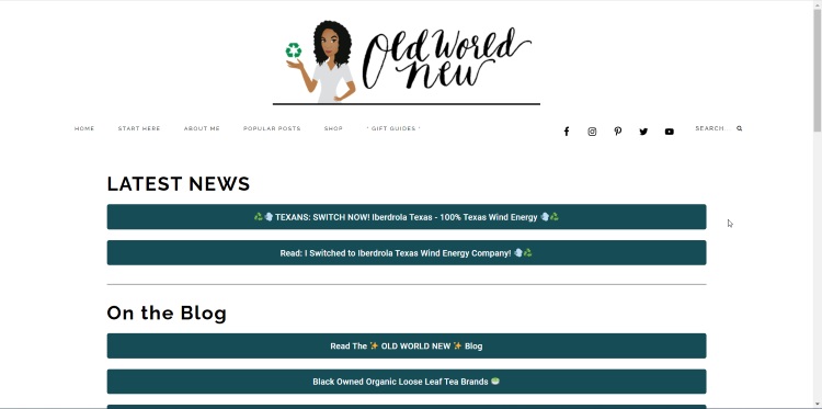 Old World New Blog homepage of sustainable living website