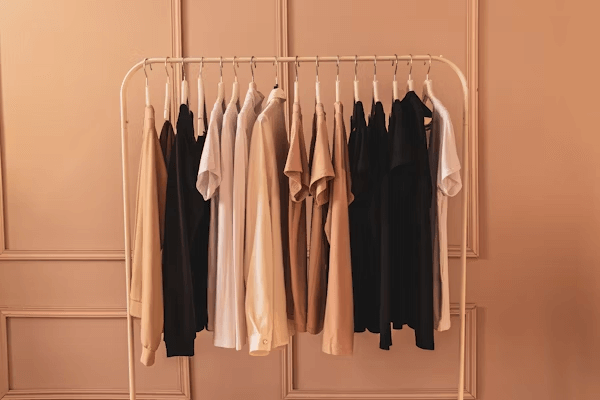 Clothes rack displaying stylish London fashion