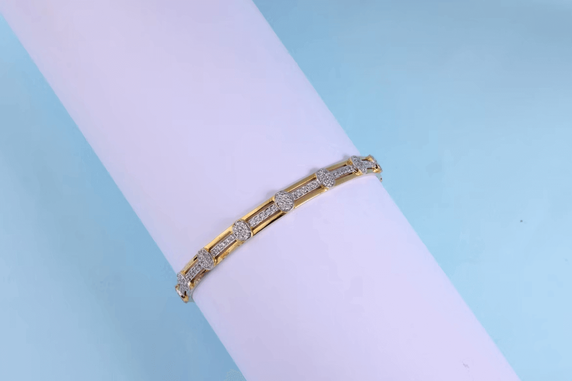 Diamond tennis bracelet on white and blue background