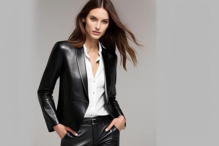 girl wearing leather jacket