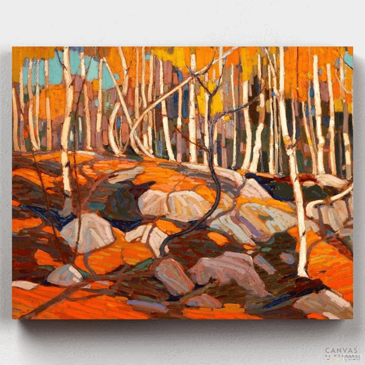 Painting of forest with rocks and trees for custom canvas wall art