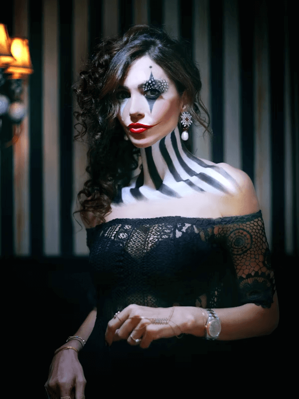 Woman with clown makeup for Halloween